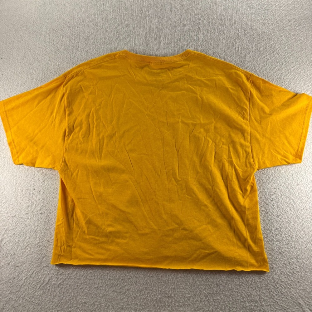 Chic & Cheerful Graphic Tee Womens Large Yellow Boxy Raw Hem Floral Chic Summer - Picture 2 of 6